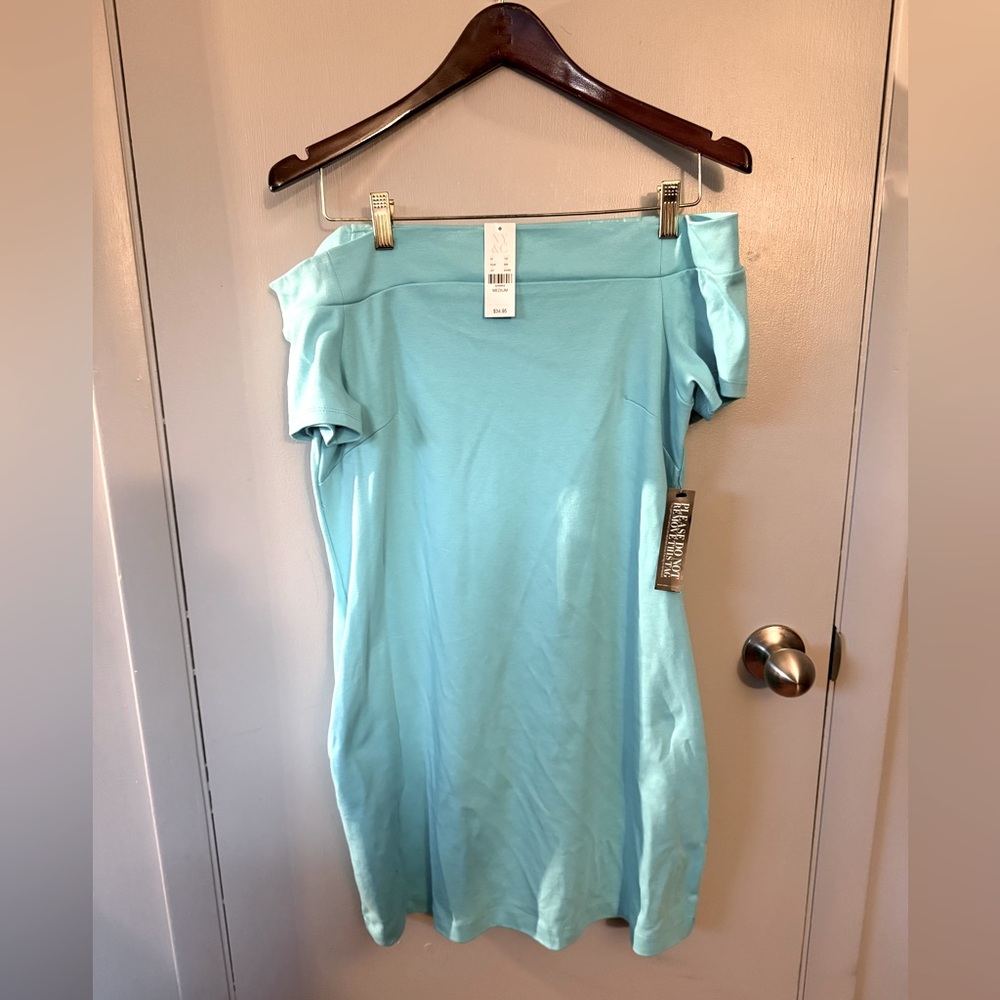 Fun New York & Co off the shoulder dress in aqua color size medium NWT